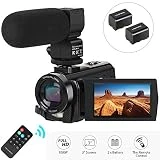 Caméscope Caméra Vidéo, Aabeloy Appareil Photo Numérique avec Microphone HD 1080p 24MP Zoom Numérique 16X LCD 3,0 Pouces Écran Rotatif à 270 degrés Youtube Vlogging Caméra avec Télécommande, 2 Piles