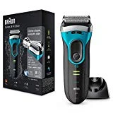 Braun Series 3 ProSkin 3080s Rasoir Électrique Homme Barbe, Noir/Bleu - Rasoir Électrique Rechargeable + Base De Recharge