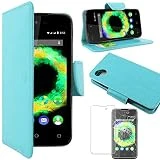 ebestStar - Coque Wiko Sunny 1 (2016) et Sunset 2 (2015) Etui PU Cuir Housse Portefeuille Porte-Cartes Support Stand, Bleu + Film Protection écran Verre Trempé [Appareil: 128 x 65.6 x 10.9mm, 4.0'']