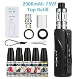 Cigarette Electronique Kit Complet 75W, MONVAP M75 2600mAh avec 5x10ml E Liquide, Top Refill Atomiseur 0.3ohm 2ml, Intégrée Batterie, Complet Vape Pen Set sans Nicotine ni Tabac