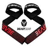 Sangles de Levage de Musculation / Halérophilie Beast Gear - Bandes Straps Rembourrées Support de Poignet Professionnelles avec Grips en Gel Flex