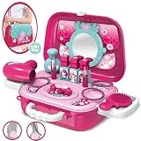 Dreamon Coffrets de Bijoux et Cosmétiques pour Enfants Filles Mallette Coiffure Jouet Cadeau pour Princesse,Rosa