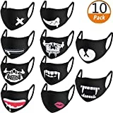 10 pièces Masque Visage Bouche en Coton, Masque Anti poussière, Coupe-Vent, avec élastiques d'Oreilles, pour Adolescents, Femme/Homme, Cyclisme, Sports d'Hiver, Noir