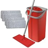 Smart Mop Compact - Balai à tête extra large et pivotante 360° + Seau à 2 compartiments Nettoyage et Essorage avec système de vidange + 4 lingettes microfibre