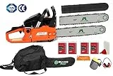 BU-KO 62cc tronçonneuse essence 3.4HP 20'barre avec 2 chaînes et 16' barre avec 2 chaînes - sac de couverture et équipement de sécurité complet