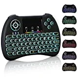 Mini Clavier Sans Fil, Clavier Français Wireless, 2.4GHz AZERTY , Ergonomique sans Fil avec Écran tactile Touchpad,Rétro-éclairé pour Smart TV, Android, TV,Box , PC , Ordinateur, Projecteur, etc -Noir