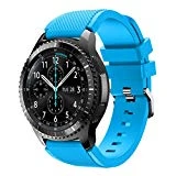 iHee Bracelet de rechange souple en silicone pour montre Samsung Gear S3 Frontier M bleu ciel
