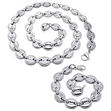 BOBIJOO Jewelry - Ensemble Lot Collier Chaîne + Bracelet Grain de Café Acier Argenté 4 Tailles - Argenté 11mm
