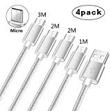 Cable Chargeur pour Samsung Galaxy S6 S7 Edge Plus,A3 2016/A5 2015,Huawei P8 Lite/P9 Lite,Honor 9 lite/5C/6A/6X,wiko Sunny 2 Plus upulse ufeel,Cordon Micro USB Fast Charge Rapide 1M 2M 3M Lot de 4