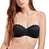 Delimira Femme Soutien-Gorge sans Bretelles Bandeau en Dentelles avec Armatures Noir FR:90C