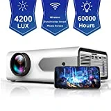 HOLLYWTOP Retroprojecteur Home Cinéma , Mini Vidéo Projecteur de 4200 Lumens Amélioré avec écran Maxi 180'', 60000 Heures de Vie LED, des Soutiens 1080P USB/ HDMI/ SD/ AV/ VGA - Blanc