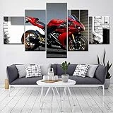 PQNM Noyau Rouge Noir Moto 5 Pièce HD Fonds D'écran Art Tissu Moderne Affiche Peinture modulaire pour la décoration intérieure