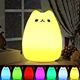 Veilleuse LED , Omitium LED Chat Veilleuse Silicone Veilleuse de Bébé Portable Enfant Veilleuse avec 7 Couleurs de Nuit Lampe de Chevet USB Rechargeable Veilleuse