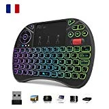 Original Rii X8 AZERTY, Mini clavier Rétroéclairé sans fil avec Touchpad, LED Rétro-éclairé, pour Smart TV, PC, mini PC,Raspberry PI 3,Console de jeux, Ordinateurs portables et Android Box