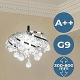 Cristal Lampe de Plafond | Ø25cm, pour G9, A++, Ronde, Moderne, Argent | Plafonnier, Lustre, Suspension avec Cristaux Éclairage | pour Salon, Cuisine, Couloir, Chambre