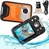 PELLOR Appareil Photo Enfants Etanche Mini Caméra Numérique Rechargeable Anti-Choc avec Carte 16GB Sport Jouet Extérieur (Orange)