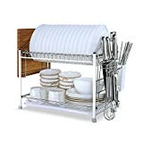 YOMYM Égouttoir à Vaisselle 2 étages en Acier Inoxydable Support Rangement Assiettes Tasses Plateau Plat Etagère Ustensile de Cuisine