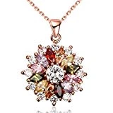 Yazilind Bijoux Brillant Mode Couleur Zirconium Fleur Forme Rose Or Pendentif Pendentif Collier pour Femmes Filles
