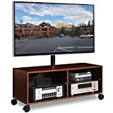 RFIVER Meuble TV Mobile sur roulettes avec 4 Compartiments Support Pivotant et Réglables en Hauteur pour téléviseurs Plats et Courbes de 32 à 65 Pouces Noyer TW5002