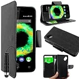ebestStar - Coque Wiko Sunny 1 (2016) et Sunset 2 (2015) Etui PU Cuir Housse Portefeuille Porte-Cartes Support Stand + Mini Stylet, Noir [Appareil: 128 x 65.6 x 10.9mm, 4.0'']