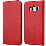 FDTCYDS Etui Galaxy j5 2016,Coque Samsung j5 2016 Pochette Portefeuille en Cuir Véritable Coque de Protection pour Housse Samsung Galaxy J5 2016 avec Fonction Stand - Red/Rouge