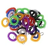 Lot de 35 couleurs assorties extensible Plastique Coil Bracelet à bracelet Porte-clés support Tag (35pcs-7 Couleurs mélangées)