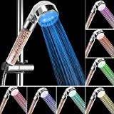 innislink Douchette de Douche LED, Douchette douche salle de bain Douchette à main 7 Couleurs LED Pommeau de douche Haute Pression Economie d'Eau Pulvérisateur et double filtre anti chlore