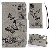 SpiritSun Housse Wiko Sunny/Sunset 2, Etui en PU Cuir Portefeuille Coque pour Wiko Sunny/Wiko Sunset 2 (4.0 Pouces) Mode Papillon et Fleur Motif Couverture Case avec Fonction Support Stand - Gris