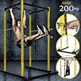 Physionics Cage à Squats | avec Barre de Traction, Support pour Haltères, Charge Max. 200 kg | Power Cage, Station de Musculation, Entraînement, Dips, Fitness