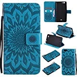 Coque Wiko Pulp FAB 4G, SpiritSun Etui Mode PU Cuir Housse de Protection Pochette Folio Cas Cover Stand Wallet Case à Rabat Magnétique Couverture Anti Choc avec Tribal Aztèque Lotus Fleur - Bleu
