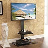 FITUEYES Meuble TV avec Support CantileverTélé Pied Pivotant pour Ecran de 32 à 65 Pouce TV LED LCD PC Plasma avec 2 Etagères pour Ranger AV Equipement TT207001MB