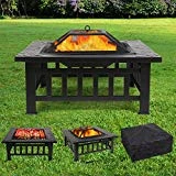FEMOR Brasero pour Jardin Terrasses BBQ Brasero Ménager Barbecue pour Fête et Foyer 81*81*44cm en Acier NOIR Poêle Chauffant Brasero Foyer Four Carré