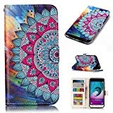 Coque J3 (2016) Anfire Mandala Motif Coque PU Cuir pour Galaxy J3 2016 5.0 pouces Anti Choc Étui de Protection pour Samsung J3 2016 Pochette Housse Portable Flip à Rabat Portefeuille Magnétique Fleur